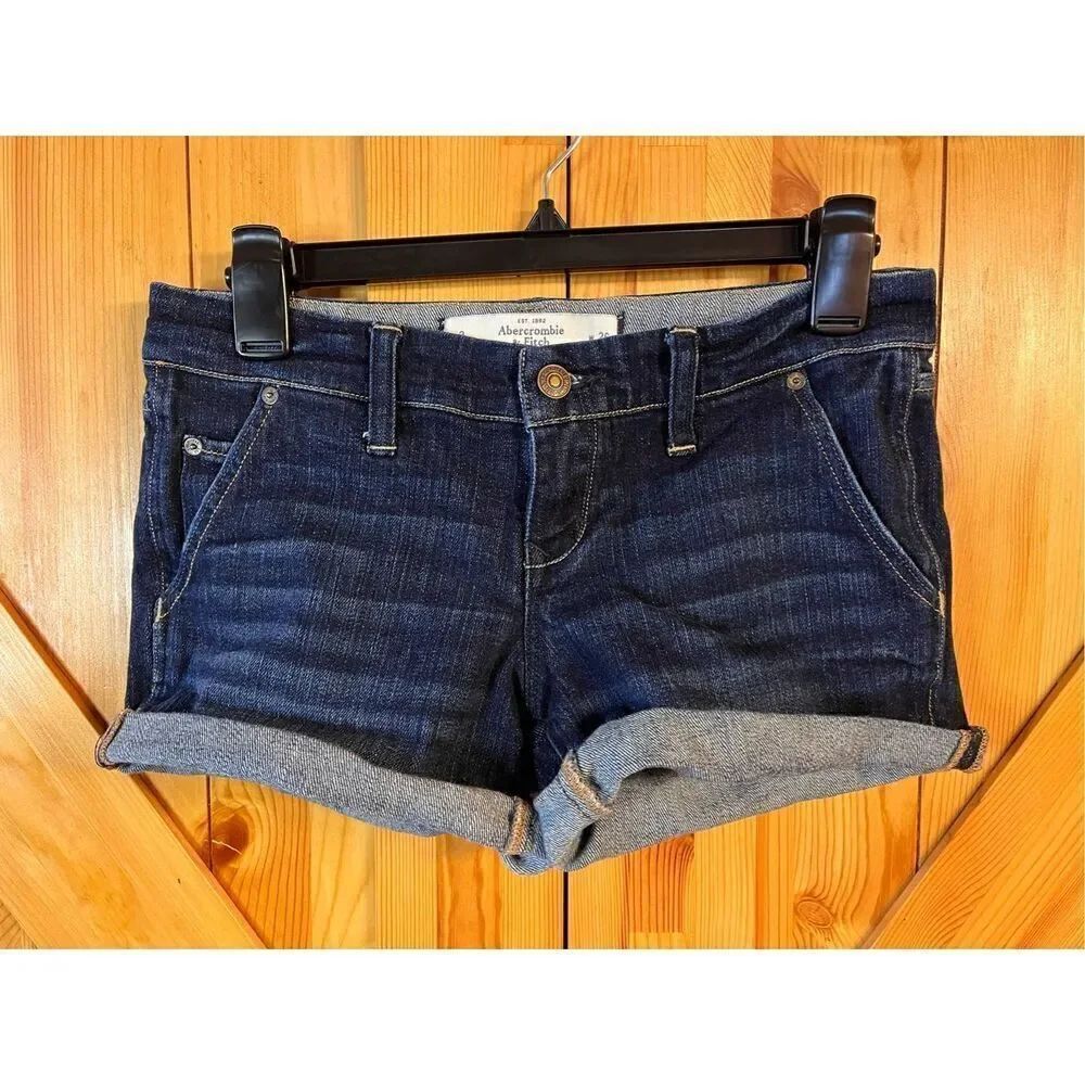 Abercrombie & Fitch Women Denim Shorts Perfect Stretch Cuffed Blue Jean 2/26 (31